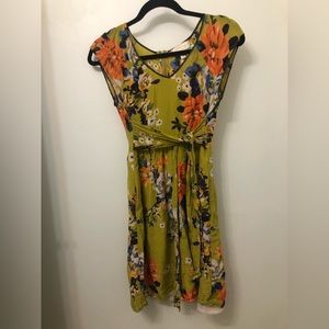 Green floral silk dress